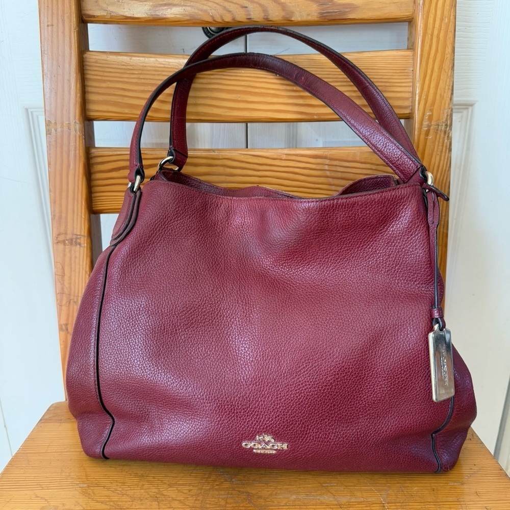 Coach Edie Brick Red Pebbled Leather Bag Purse